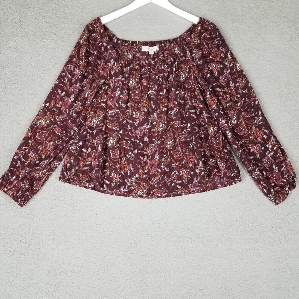NEW LOFT Ann Taylor Women's Small Blouse Floral Gauze Off The Shoulders Peasant
